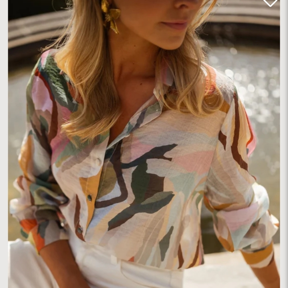 Abstract Multicolor Button-Down Shirt - Women - Picture 2 of 6